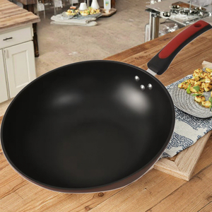 Utensilios de cocina antiadherentes multiusos de alta calidad de 32CM sin recubrimiento para Cocinar en casa Wok de hierro fundido con mango de plástico - Product Image 1