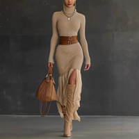 Robe plissée côtelée à col roulé pour femme, style bohème, collection Printemps/Automne/Hiver 2026, en stock usine, transfrontalière Europe/Amérique
