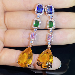 Orecchini Lunghi Vintage in Stile Barocco con Zirconi, Orecchini Pendenti con Gemme Colorate alla Moda per Donne - Product Image 4