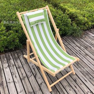 Silla de Playa de Madera Maciza, Plegable, Reclinable, con Patas Cónicas, Estilo Costero, Silla de Descanso para Exteriores, Rayas Azules y Rojas - Product Image 4