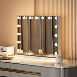 Miroir de maquillage personnalisé avec ampoules LED et gradateur de lumière Miroir de courtoisie LED cosmétique avec gradateur tactile Miroir LED en bois de houx de table pour chambre à coucher - Product Image 1