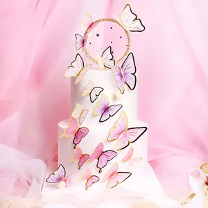 5 Pçs/pacote Cupcake Decoração Borboleta Papel Bolo Topper Decoração Set para Feliz Aniversário Bolo De Casamento Decoração Suprimentos