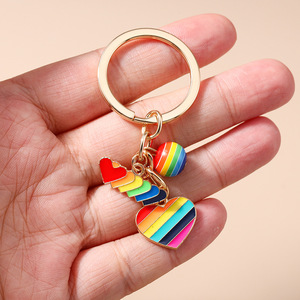 Fashion Colorful Rainbow & Heart Keychain with Bead Charm Cute Creative Decorative <b>Key</b> <b>Ring</b> for Bag <b>Car</b> Accessory Ideal Gift - Product Image 3