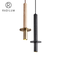 Suspension cylindrique en travertin et fer, style minimaliste moderne Wabi-sabi, pour salle à manger et bar, vente en gros, fabrication directe d'usine, suspension longue cylindrique