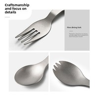 Ensemble de couverts en titane pur (cuillère, fourchette, baguettes) pour le camping, portable et empilable, cuillère à soupe, vaisselle d'extérieur