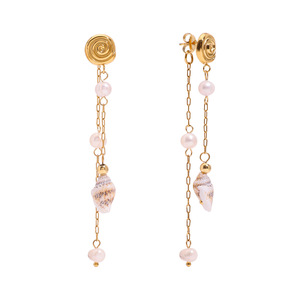 Drop <b>Earrings</b> With Pearl And Shell Beads <b>Gold</b> Plated Chain Long <b>Dangle</b> Party Jewelry - Product Image 1