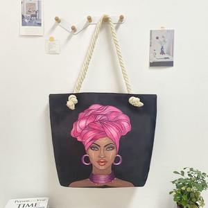 Bolso de mano con estampado de lona de gran capacidad para mujer, bandolera creativa para <span class=keywords><strong>playa</strong></span>, cremallera, diseño de cuerda gruesa plegable para ir de compras - Product Image 1