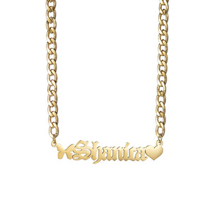Collier en acier titane personnalisable avec chaîne à longueur ajustable, cadeau de Saint-Valentin, plaqué or véritable, chaîne à maillons croisés martelés - Product Image 3