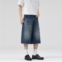 Shorts en jean décontractés pour homme, coupe droite et ample, style décontracté, décoration boutonnée, denim moyen, tendance printemps-été