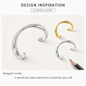 Bracelet manchette ouverte sculptural, en acier inoxydable, options de couleurs or et argent, option plaqué or 14 carats sous vide - Product Image 3