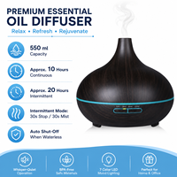 Diffuseur d'arômes en bois foncé sans BPA de 550 ml, humidificateur d'huiles essentielles, LED 7 couleurs, arrêt automatique, minuterie 1H/3H/6H, maison, bureau, spa