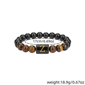 Tiger's Eye <b>Beaded</b> <b>Bracelet</b> <b>Men</b> Natural Stone Elastic Alphabet Letter E Fashion Jewelry Yiwu Origin - Product Image 4