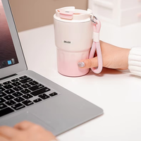 Tasse de bureau en acier inoxydable 350 ml, dégradé rose et blanc, avec cordon, anti-fuite, couvercle à clapet, sans BPA, isolation thermique 6-12 heures