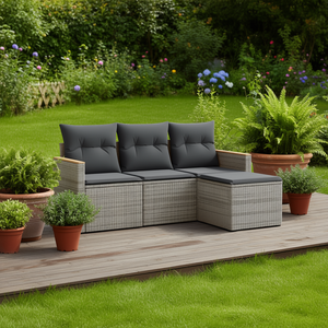 Ensemble de canapés de jardin gris avec coussins, résistant aux UV, en rotin PE, mobilier d'extérieur au design contemporain, imperméable - Product Image 2