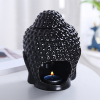 Diffuseur de parfum en céramique en forme de tête de Bouddha blanc et noir 10,3*13,5 cm, lampe à huile essentielle, brûleur d'encens