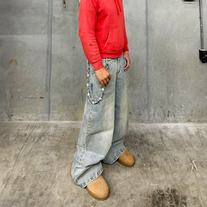 Streetwear Casual Fashion Style <b>Denim</b> Baggy Jeans Pants Custom Embroidery Rhinestone <b>Denim</b> Jeans for Men - Product Image 3