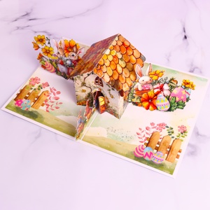 Trang trí máy tính để bàn tinh tế Quà Tặng Thiệp chúc mừng phục sinh Dễ Thương Thỏ gia đình động vật mở gần 3D thẻ bật lên - Product Image 1