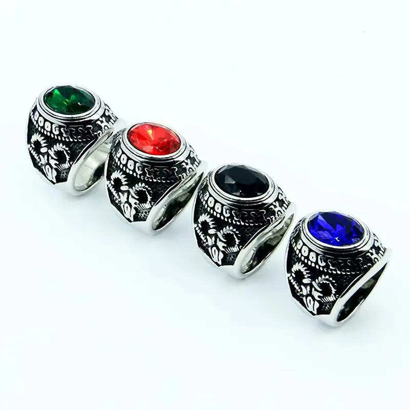 Retro personality trend Men's sheep head eyes Color zircon ring