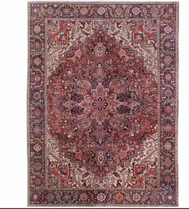 Alfombra de Poliéster Anudada a Mano, Diseño Moderno Inspirado en Heriz, Medallón Rojo, Patrón Floral, Ecológica y Antideslizante, Pelo Medio - Product Image 1