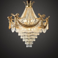 Suspension en cristal Lustre Éclairage Haut Mur Plafond LED Laiton Empire Français CE Antique Hôtel Villa Personnalisé Luxe 12