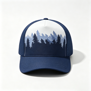 Casquette de baseball unisexe 5 panneaux en toile perforée au laser, séchage rapide, imprimé forêt montagne arbre personnalisé, respirante, pour activités de plein air et pêche - Product Image 3