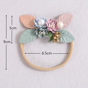 Bandeau en nylon à fleurs pour bébé fille Bandeau élastique doux pour cheveux avec nœud fait main Accessoires pour nouveau-né enfant en bas âge - Product Image 3