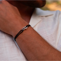 Bracelet en corde tressée avec breloque cercle entrelacé en acier inoxydable, couleur personnalisable, réglable, minimaliste, pour homme
