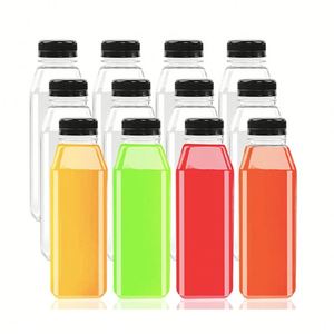 Hot Sale 16oz square clear <b>Plastic</b> Beverage <b>Bottle</b> 500ml Juice <b>Plastic</b> <b>Bottles</b> with Screw White Cap Lids - Product Image 1