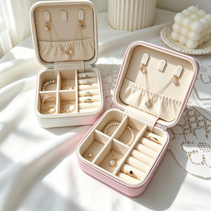Elegante Caja Organizadora de Joyería de Cuero, Mini Estuche <span class=keywords><strong>para</strong></span> Guardar Anillos, Aretes y Collares, Regalo de Boda <span class=keywords><strong>para</strong></span> Mujeres y <span class=keywords><strong>Niñas</strong></span> - Product Image 1