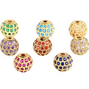 Breloques boule en laiton micro-pavées, perles strass, pendentifs intercalaires pour la fabrication de bijoux, fournitures de bracelets DIY B - Product Image 3