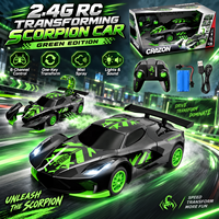 Voiture télécommandée 2,4 GHz 6 canaux 1:16 Scorpion transformable avec fonction de fumée, éclairage et son, véhicule RC acrobatique à l'échelle 1/16 pour enfants