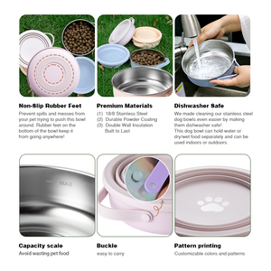 Mangkuk anjing stainless steel 32oz dengan tutup silikon dan mangkuk dapat dilepas membawa dengan tas anjing wadah makanan luar kotak sampel - Product Image 3