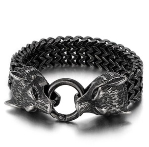 Pulsera de malla de hip hop, brazalete de lobo negro, acero inoxidable <span class=keywords><strong>2022</strong></span>, novedad de 316 - Product Image 2