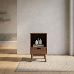 Table d'appoint moderne de style mid-century avec un design en bois ouvert et des pieds coniques solides pour les espaces résidentiels. - Product Image 1