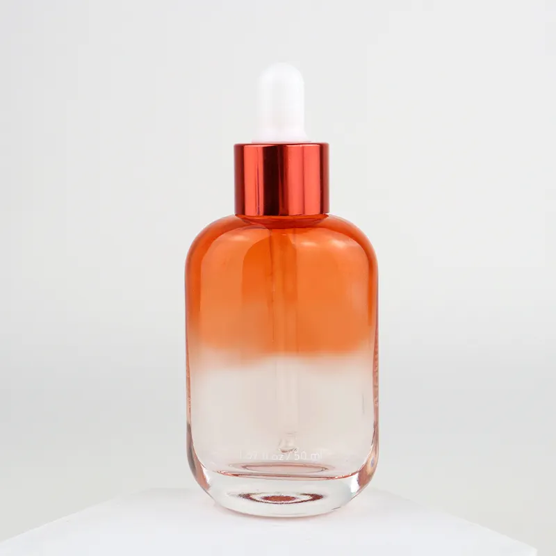 High End Orange 1.69oz 50ml Cosmetic Face Serum Essential Oil Fancy Colored Empty Glass Dropper Bottle