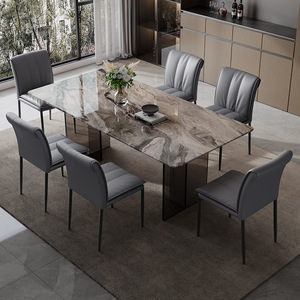 Ensemble de table à manger moderne en marbre, 6 pièces, rectangulaire, meubles durables pour salle à manger, adultes et personnes âgées - Product Image 2