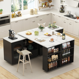 Îlot de <span class=keywords><strong>cuisine</strong></span> mobile moderne avec roulettes Armoire de <span class=keywords><strong>cuisine</strong></span> pivotante à 360 ° avec tiroir et étagères pour salle à manger Maison Bar <span class=keywords><strong>Cuisine</strong></span> - Product Image 6