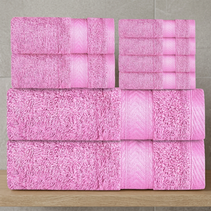 Ensemble de serviettes de bain jetables en tissu éponge rose, séchage rapide, couleur unie, rectangulaires, tissées, pour usage domestique, taille adulte - Product Image 1