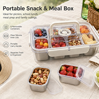 Boîte à lunch portable 304 avec poignée et minuteur, 8 compartiments, récipient alimentaire hermétique multiple pour pique-nique, travail, école, ensemble bento