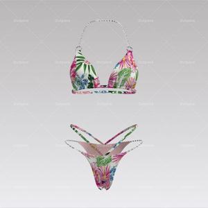Maillot de bain bikini 2 pièces à imprimé floral, col en V, string, pour femme, prototypage rapide personnalisé en 3D, échantillon gratuit - Product Image 4