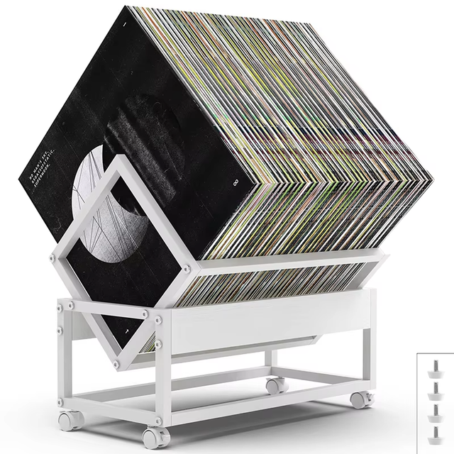 Modern V-Shaped Metal Vinyl Record Storage Rack Rolling Mobile Wheels Large Capacity CD Holder for Home Studio Black Durable