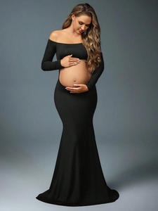 Abito da Maternità per Servizio Fotografico, Traspirante, <span class=keywords><strong>Estivo</strong></span>, a Maniche Lunghe, con Pancia Scoperta, Lunghezza al Pavimento, Stile Sirena, Aderente, alla Moda, Tinta Unita - Product Image 3