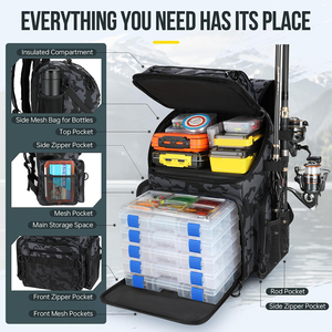 Mochila de Pesca Resistente al Agua de 45L con Portacañas y Nevera, Bolsa Táctica Grande para Aparejos de Pesca al Aire Libre - Product Image 3