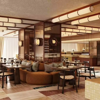 Ensemble de meubles de restaurant de style rétro, table en bois avec chaises en tissu pour café, restaurant de dim sum, café