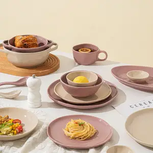 Gaya Korea kreatif Hotel restoran bulat melayani piring piring piring Salad keramik mangkuk sup set peralatan makan