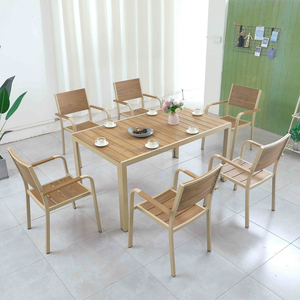 Juego de muebles de restaurante de madera <span class=keywords><strong>para</strong></span> exteriores, mesa de comedor y silla de jardín de metal y plástico <span class=keywords><strong>para</strong></span> patio de cafetería <span class=keywords><strong>para</strong></span> 4 y 6 <span class=keywords><strong>personas</strong></span> - Product Image 5