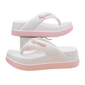 Custom Logo Platform Flip Flops Women Soft EVA Cloud <b>Slides</b> <b>Pink</b> White Wedge Beach Sandals OEM ODM - Product Image 1