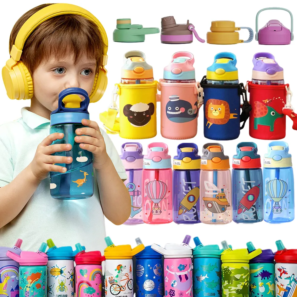 Portable en plein air enfants bouteille d'eau tasse pour enfants eau Sippy tasse créatif dessin animé bébé étanche tasses d'alimentation avec pailles