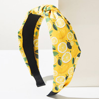 Nouveau serre-tête en tissu imprimé citron, style japonais et coréen, à large bord noué, série fruits, accessoires capillaires doux et mignons pour mariage