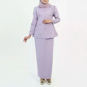 定制刺绣碎花棉两件套裙子优雅的巴尤科巴亚现代巴尤库隆2023马来西亚服装